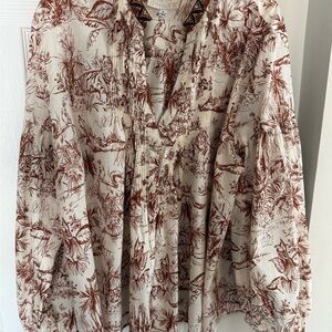 Johnny Was Cream Long Sleeve Blouse with Mandarin Collar